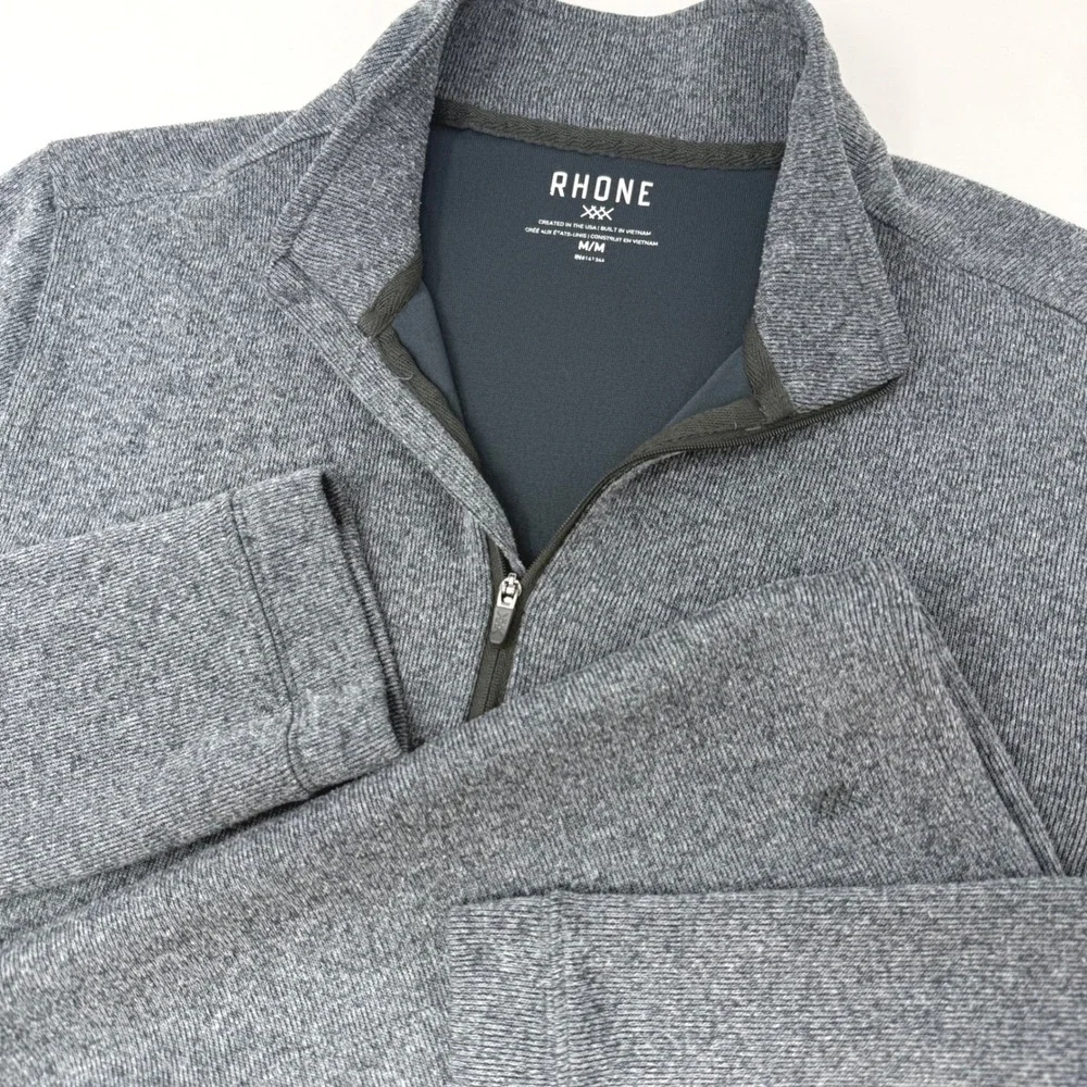 Rhone Mens Medium Quarter Zip Pullover Heather Gray Performance Knit Sweater